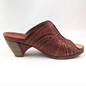 Pikolinos Mule Perforated Leather Open Toe Clog Stacked Heel Boho Hippie Red 8.5